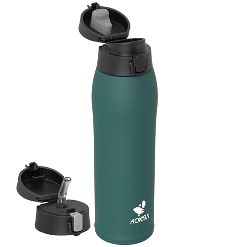 AORIN Borraccia Termica, Borraccia in Acciaio Inox 18/8, 950ml Borraccia Bambini, Bottiglia Termica Senza BPA e Perdite, Thermos per Sport, Outdoor e Pendolarismo con 2 Coperchi