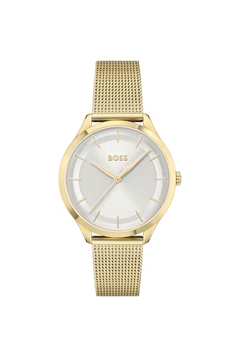 Hugo Boss Pura Qtz Basic Slim Silver White Round Dial Womens Analog Watch, Ionic Plated Gold Stainless Steel Material, Gold Band - 1502696 (B0BZYRL6VW) Amazon Price History, Amazon Price Tracker