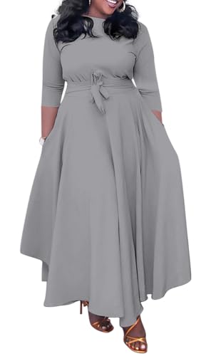 Image of BFFBABY Women's Wrap V Neck Plus Size Maxi Dresses 3 /4 Sleeves Chain Floral Printed Swing Dress with Belt
