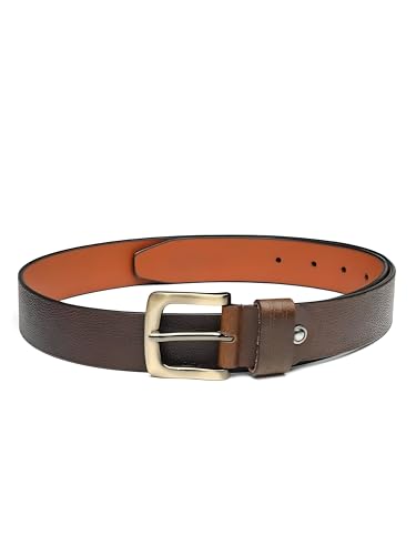 Image of MISTERCRAFT Men's Genuine Leather Casual Belt | Brown Handed Milled Textured | Durable Pin Buckle | Adjustable Waist | Ideal for Jeans, Chinos & Formal Wear | Gift for Men