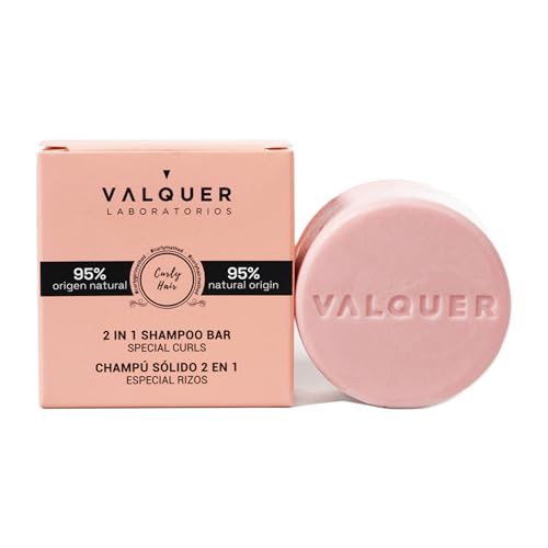 Valquer Champú y Acondicionador Sólido 2 en 1 Curly Especial Rizos Definidos. Limpia, Hidrata y Repara el Cabello Rizado con Activo Natural Derivado del Maíz. Ingredientes Naturales y Vegano. 70 g.