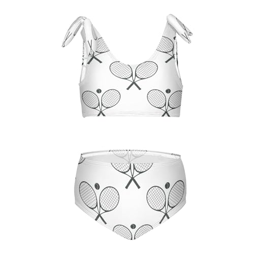 Black Tennis Rackets Balls Girls Swimsuits 2 Piece Swimwear Bikini Set Beach Bathing Suit for Summer Girl Kids 3T