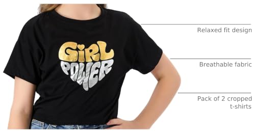 Image of Stylish Graffiti /Butterfly Graphic Crop Top for Girls -Cool Summer T-Shirt Soft Colorful 2-Pack Tees Size 6-18