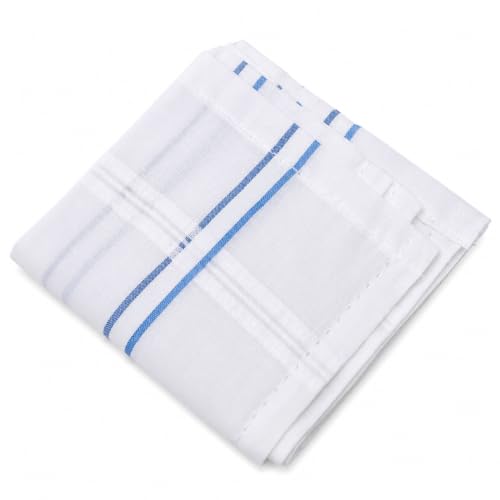 Image of Men's Cotton Handkerchief, White with Blue Stripes