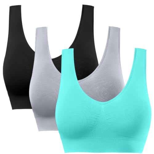 Image of BESTENA Sports Bras for Women, Seamless Comfortable Yoga Bra with Removable Pads | Wide Straps, Medium Support, Wireless, Sleep, Everyday Bra, Super Soft