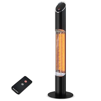 Freestanding Outdoot Electric Heater, Infrared Patio Heater for Outdoor/Indoor Use, 1500W garage heater electric, REMOTE CONTROL, BLACK