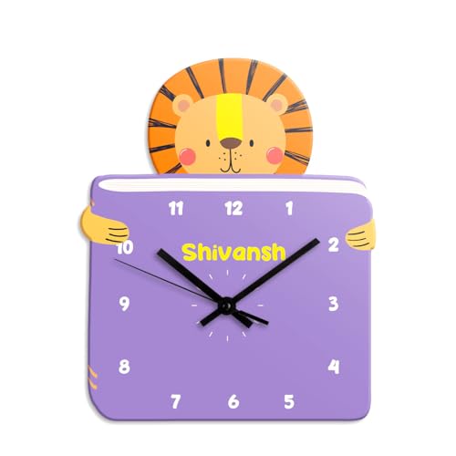Image of Zooboo Personalized Analog Wall Clock, Custom Name Acrylic Silent Quartz Movement Wall Clock with Sleek Modern Design, Ideal for Birthdays (Design - Animal Library), 30x30 cm, Multicolor