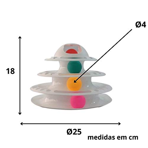 Brinquedo Pet Torre Circular 4 Níveis 4 Bolinhas Para Gatos Interagir e Divertir Love Pet Branca