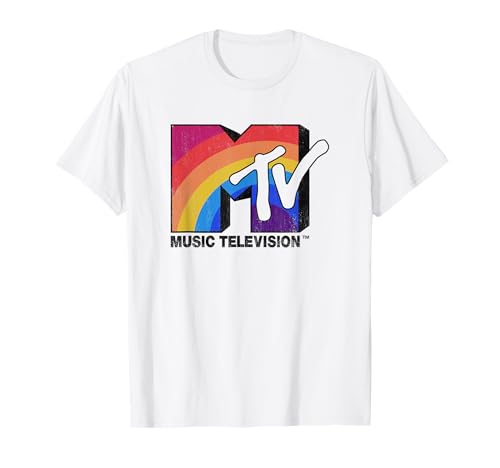 MTV Logo Rainbow White TV T-Shirt