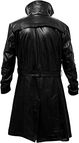 Image of Men's Trench Coat - German Military Black WW2 Belted Genuine Leather long Winter Jacket Overcoat men With Sherpa Fur Collar