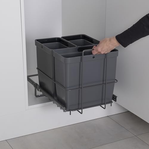 Poubelle amovible tri sélectif 3 bacs anthracite design compact LM 64/3 - 6