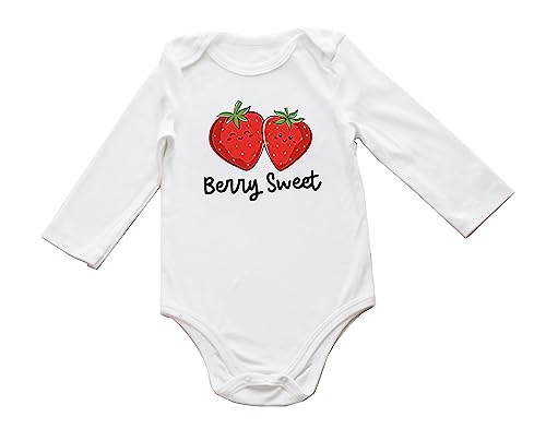 Image of Little Cutie Romper Cute Little Orange Print Baby Coming Soon Newborn Infant Girl Citrus One Birthday Onesie (0-6 Months, Berry Sweet-Long Sleeve Bodysuit)