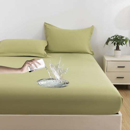 VENIES wasserdichte Matratzenauflage 100 x 200 cm Inkontinenz Spannbettlaken mit Rundumgummiband Bettlaken für boxspringbett Topper Matratze bis 30cm Grün VENIES wasserdichte Matratzenauflage 100 x 200 cm Inkontinenz Spannbettlaken mit Rundumgummiband Bettlaken für boxspringbett Topper Matratze bis 30cm Grün