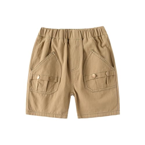 Moonker Toddler Boys Cotton Cargo Shorts Elastic Waist Solid Color Soft Lightweight Sport Pants Active Loose 5t