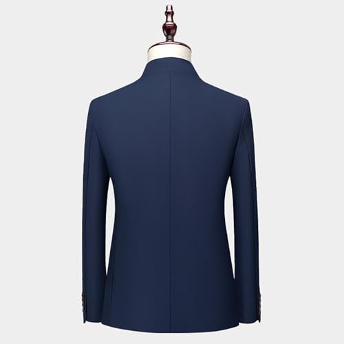 Men's 2 Pieces Chinese Tunic Suit Set Mandarin Collar Blazer Jacket Pants Sets Slim Fit Stand Collar Uniform Dress3