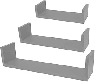 Set Of 3 Different Sizes U Shaped Wooden Floating Shelf DIY Display Unit Shelves (Grey)