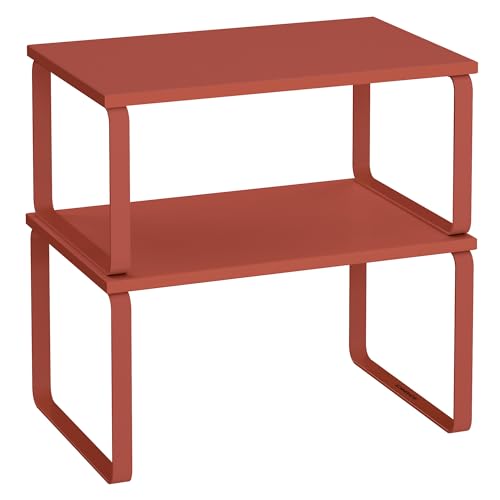 SONGMICS Gewürzregal, 2er Set Küchen-Organizer, Küchenregal, Schrank-Organizer Küche, erweiterbar, kleines Regal, stapelbar, Metall und Holzwerkstoff, mandarinenrot KCS002Y02