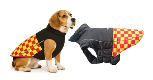 Image of The Pets Company Dog Winter Coat Jacket, Clothes, Windproof, Waterproof, Light Weight, Washable, Ultra Warm Thick Fleece Lined Dog Vest for Cold Weather Protection, (Yellow Check, Medium - 20 Inch)