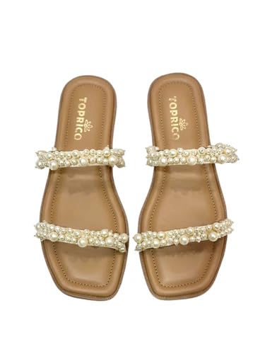 Women Tan Embroidered Flat Sandals Soft Cushion Comfort Daily | 241-image-47