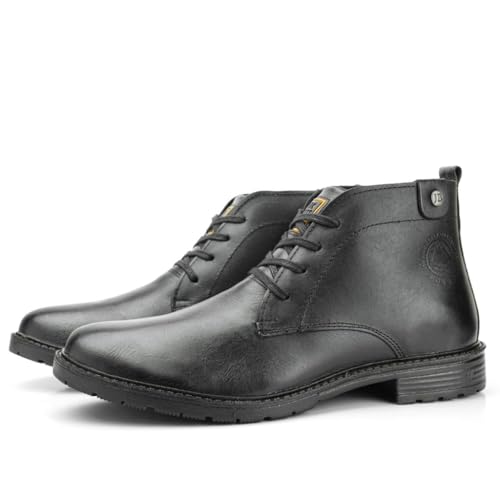 Bota Coturno Masculina de Couro Legítimo Casual (Preto, BR, Adulto, Numérico, 41)