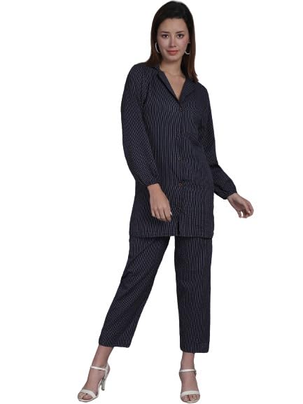 Purple Striped Cotton Women's Co-ord Set-image-39