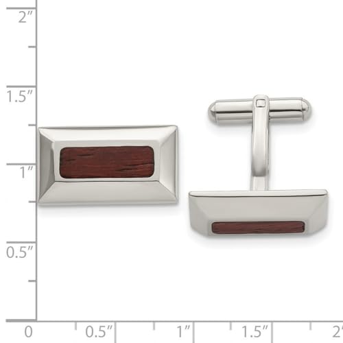 Mancuernillas de acero inoxidable con incrustación de madera pulida 23x12mm miniatura 2