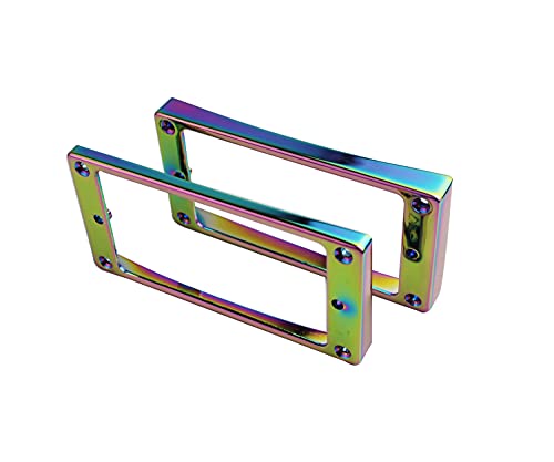 Guyker Curved Bottom Metal Humbucker Pickup Mounting Ring Set - Bridge And Neck Pickups Cover Frame Replacement Compatible With Les Paul Lp Style Electric Guitar(2Pcs, Chameleon Rainbow) #TOP1