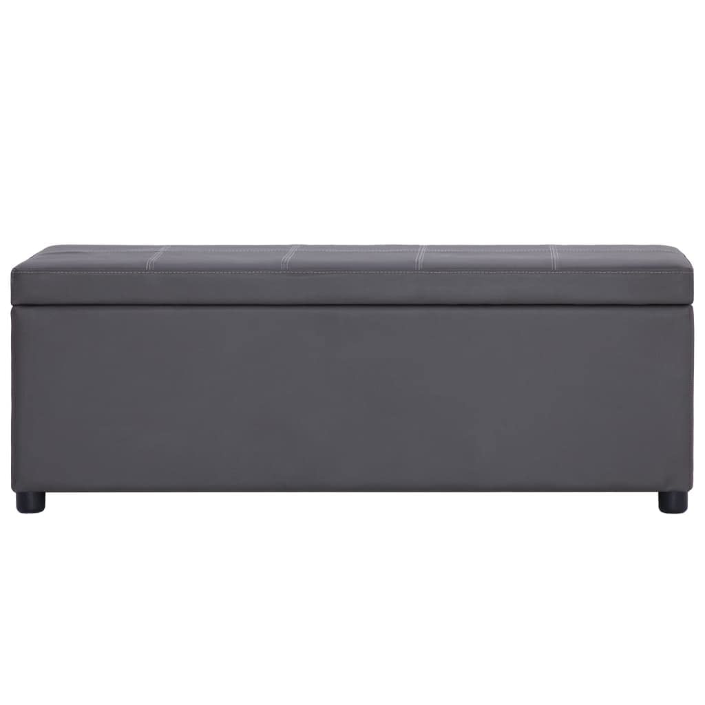 Banco con compartimento de almacenamiento de 116 cm, cuero artificial gris, banco de almacenamiento para pasillo y sala de estar, banco de asiento cómodo con función organizadora