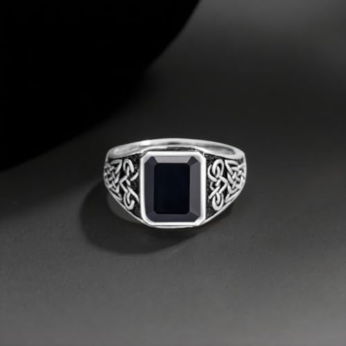 Celtic Knot Men’s Ring 925 Sterling Silver Cushion Black Onyx/Turquoise Band, Vintage Irish Trinity Band Spiritual Jewelry for Engagement Wedding Anniversary Father’s Day Gift3