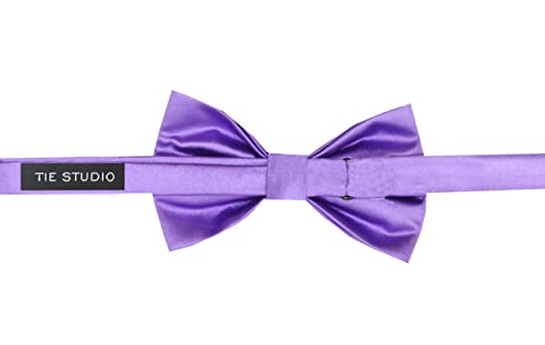Image of Tie Studio Mens Formal Solid Bow tie | Satin | Microfiber | Standard Size | Premium fabric | Superior Clip Hold | Packaging - Box | Colour - Black Bow Tie (Set of 1)