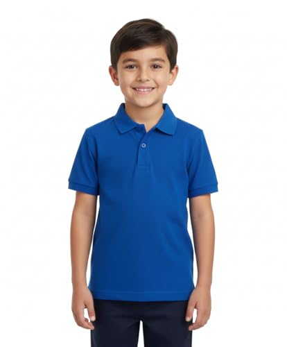 Image of unik Boy's Premium Quality Pique Polo Uniform Shirt Short Sleeve White Sky Blue Navy Hunter Green Burgundy Black Red