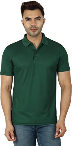 Image of Regular Fit Solid Men Polo Neck Collar T-Shirt Pack of 1 Dark Green
