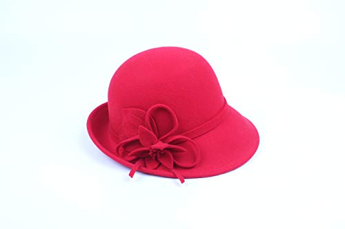Fancyland-Women-100-Wool-Bucket-Chapeau-Melon-Cloche-Bowler-with-BowFlower-Accent