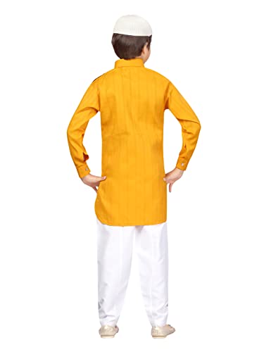 Image of Aarika Boys Yellow-White Color Pathani Kurta Pyjama with Cap Set (C PS-JK-102-YELLOW-WHITE-4)