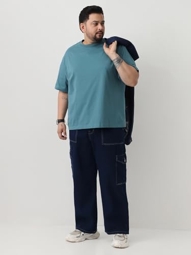Image of Urbano Plus Men Mid Rise Loose Baggy Fit Cargo Jeans with 6 Pockets Non-Stretchable