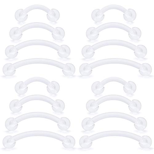 Hoeudjo 16G Clear Flexible Curved Eyebrow Ring Rook Piercing Retainer Cartilage Tragus Daith Snug Barbell Bioplast Retainers for Work 16-36 Pieces2