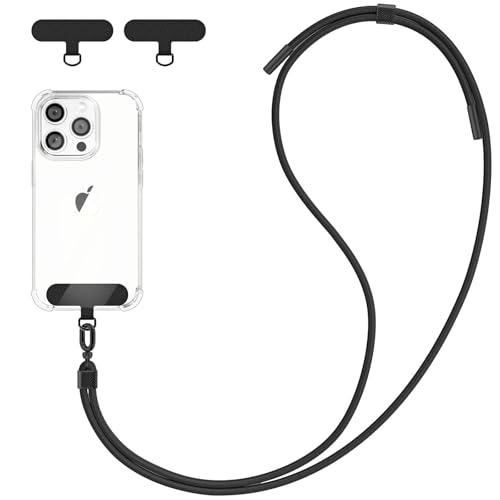 DiDaDi Chaîne de téléphone Portable Universelle à Porter Autour du Cou, pour Tous Les Smartphones, Cordon de téléphone Portable avec 2 Coussinets compatibles avec Tous Les Smartphones (Noir)