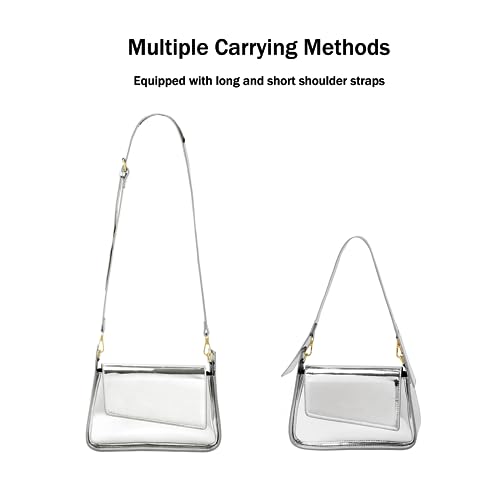 Image of Womens Y2k Sparkly Silver Hobo Bag Tote Evening Bag Metallic Clutch Satchel Shoulder Bag for Wedding Party Prom