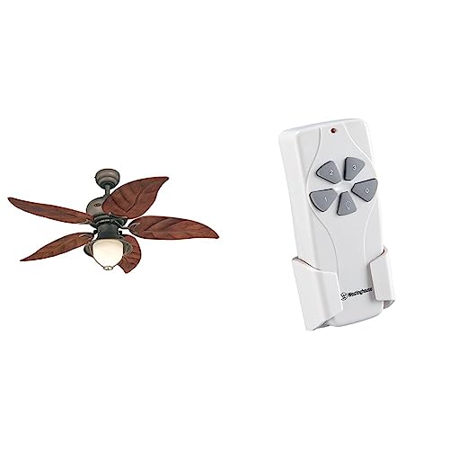 Westinghouse Lighting 7236200 Oasis Indoor/Outdoor Ceiling Fan with Light, 48 Inch, Oil Rubbed Bronze & 7787000 Ceiling Fan and Light Remote Control, White