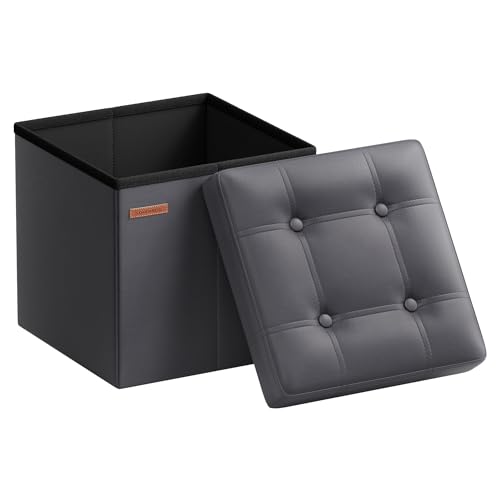 SONGMICS Sitzhocker 38 cm, Aufbewahrungsbox faltbar, Fußhocker mit Deckel, aus Kunstleder, bis 300 kg belastbar, für Eingang, Wohnzimmer, Schlafzimmer, schiefergrau LSF030G11 SONGMICS Sitzhocker 38 cm, Aufbewahrungsbox faltbar, Fußhocker mit Deckel, aus Kunstleder, bis 300 kg belastbar, für Eingang, Wohnzimmer, Schlafzimmer, schiefergrau LSF030G11