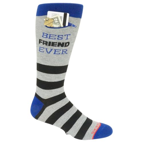 Fashion Print Crew Socks for Men - Anti Theft Novelty Dress Socks w/Hidden Zipper Stash Spot Pocket for Travel ID, Keys, Cash - Rugby Stripe Black Purple