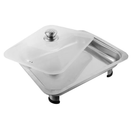 VERDANVERSE Bandeja Buffet Acero Inoxidable 34x28x5 Cm con Tapa Plástico, Plato para Servir y Calentar Comida en Cafeterías, Fiestas y Catering, Bandeja Metálica Estable para Buffet