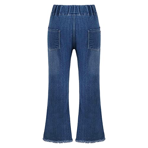 JanJean Toddler Girls Bell Bottom Jeans Kids Tassel Raw Hem Elastic Waist Vintage Skinny Flare Denim Pants Casual Trousers2