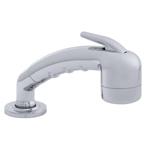 Ambassador Marine Deck-Mount Sprayer- Small Chrome Sprayer (No Eyelet for Hanging) w/Elbow, 10' White Rubber Hose, Low Profile Holder - 134-0048-CW-W