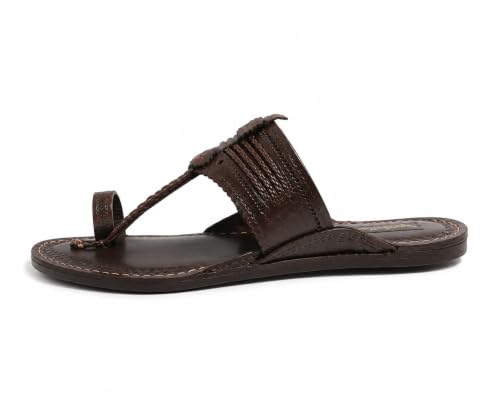 Image of Men's Luxury Handcrafted Genuine Leather Kolhapuri Slippers -C- E43 BROWN