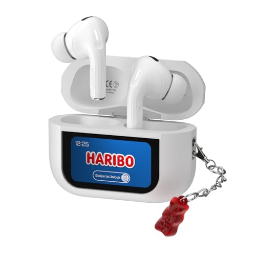 Haribo ノイズキャンセリングイヤホン Bluetooth 5.4 13mm ダイナミックドライバー、スクリーンタッチ対応、IPX4、防水、グミベアデザイン (RED)
