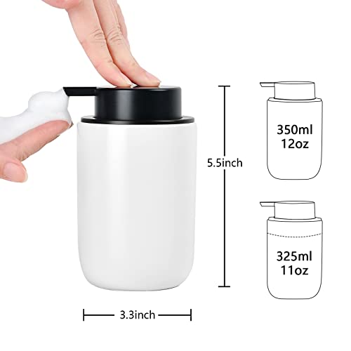 Image of BosilunLife Foaming Soap Dispenser Set - White Ceramic Foam Hand Dispenser 12oz Soap Dispenser Set with Rust Proof Pump, 4Pcs Clear Stickers for Kitchen, Bathroom - 2 Pack