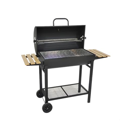 Barbacoa Carbon Portatil con Tapa y Termómetro Parrilla para Cocinar al Aire Libre con Ruedas y Mesas Laterales para Asar en el Patio, Jardín y Patio Trasero