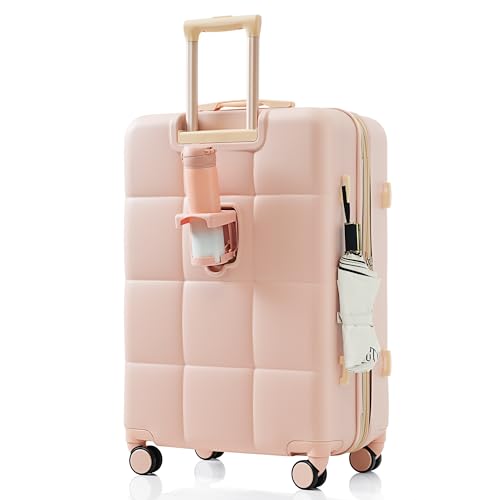 Durable and Stylish 4 Piece Luggage Set with USB Port and Expandable Design, Lightweight Hard Shell Suitcases with Spinner Wheels, Pink4