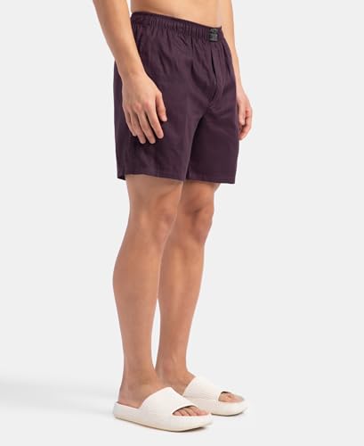 Image of Jockey HG18 Men's Tencel Lyocell Cotton Checkered Boxer Shorts with Side Pockets Potent Purple M